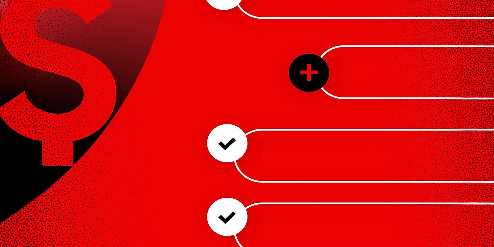 image of red background with money and plus and check marks